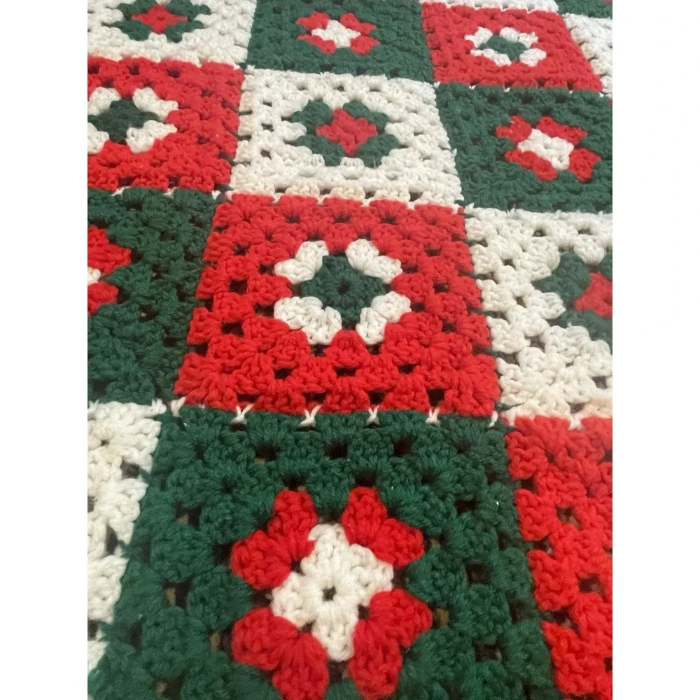 Handmade Crochet Christmas Afghan Throw Granny Square Blanket 35